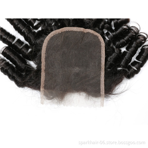 9a 4*4 SPARK Brazil Remy Human Hair Lace Closure for Women Bouncy Curl Curly Brazilian Hair Extension Natural Black Free Part